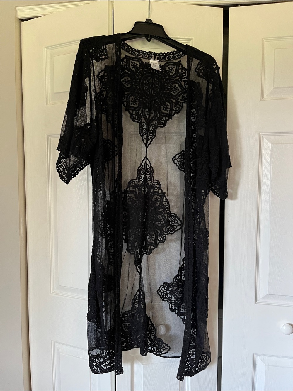 Source Unknown Black Sheer Lace Duster